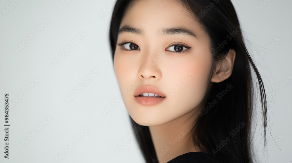 Fototapeta premium Beautiful Asian supermodel with natural makeup and sleek hair