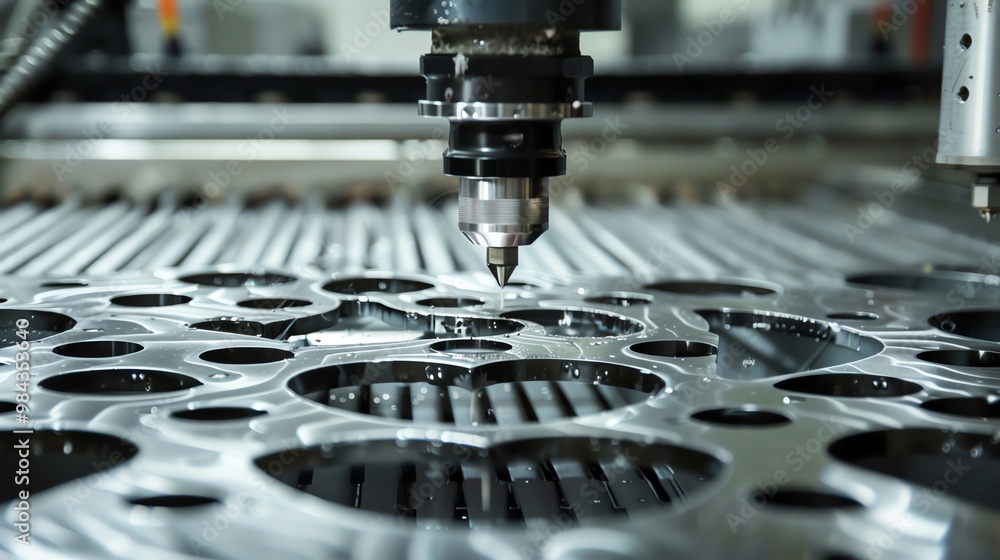 CNC machine producing metal panels CNC machine producing metal panels