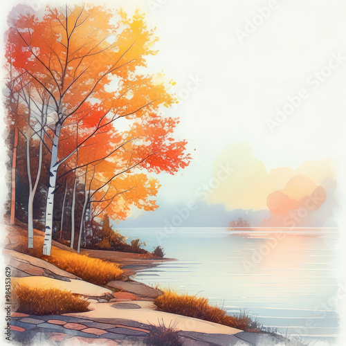 autumn landscape with trees with Generative ai