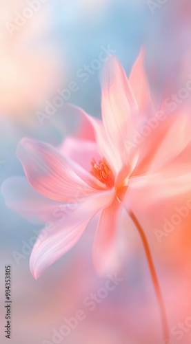 Soft ethereal mood one translucent flower on a pastel tone background.