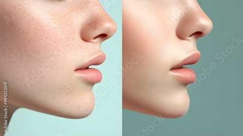 Detailed comparison of nose and chin, with visible blackheads before deep pore cleansing and smooth, blackhead-free skin after treatment photo