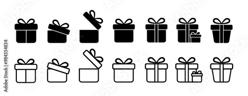 Christmas gift set icon. Surprise gift boxes collection. Stock vector. Vector illustration.