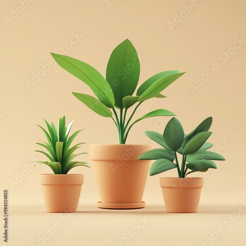 3D Potted Plants Icon: Indoor and Outdoor Plant Decor Logo Illustration