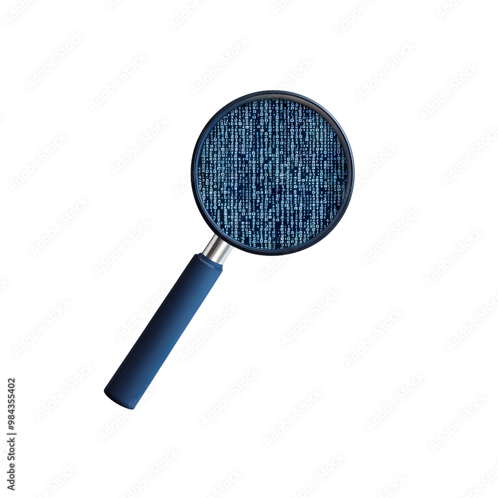 Magnifying glass with digital pattern on white isolate background Magnifying glass with digital pattern on white isolate background