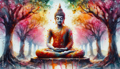 Wallpaper Mural colorful watercolor painting Meditating Buddha statue for meditation, religion, zen, peace, Buddhism related concept Torontodigital.ca