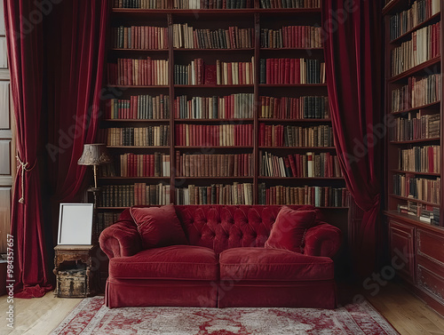 Crimson Curtains and Classic Books: A Tapestry of Thought and Luxury