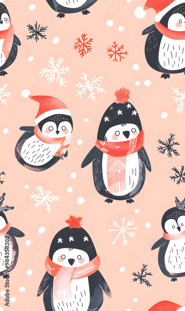 New Year's and Christmas festival seamless pattern in a 2D doodle illustrator style on pastel color backgrounds for graphic advertising. New Year's and Christmas festival seamless pattern in a 2D doodle illustrator style on pastel color backgrounds for graphic advertising.