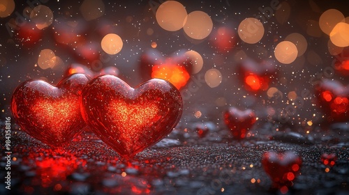 Shimmering Hearts on a Sparkling Background