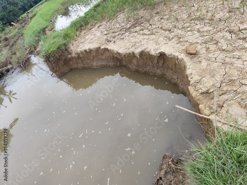 The ground has been eroded by water.