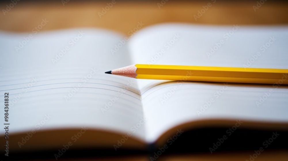 A single yellow pencil resting on the open pages of a blank notebook, representing creativity and the potential for new ideas and untold stories. A single yellow pencil resting on the open pages of a blank notebook, representing creativity and the potential for new ideas and untold stories.