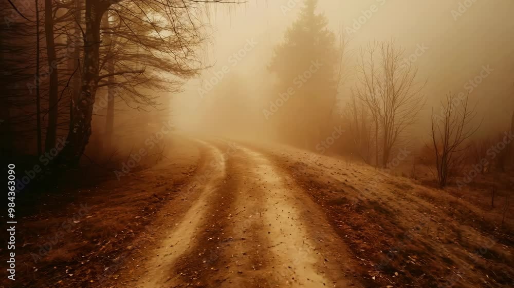 Foggy rural landscape with vibrant flowers and colorful autumn trees in the early morning light Foggy rural landscape with vibrant flowers and colorful autumn trees in the early morning light