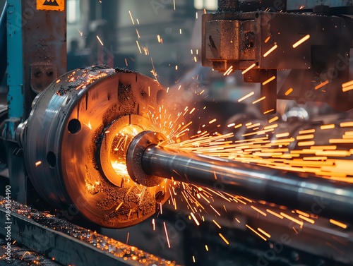 Metal extrusion machine in action