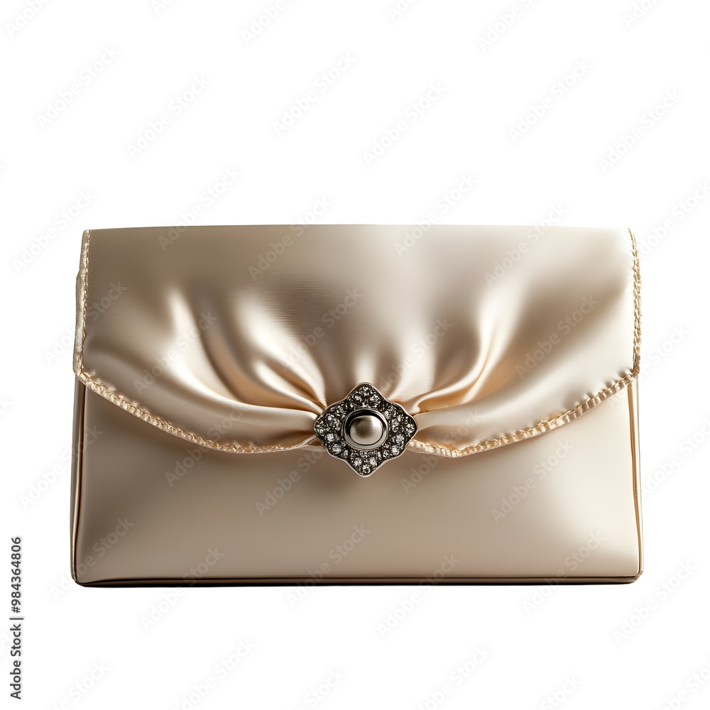 Detailed Shot of Luxurious Satin Clutch Bag with Metallic Clasp on White Background Detailed Shot of Luxurious Satin Clutch Bag with Metallic Clasp on White Background