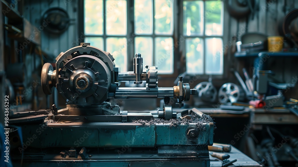 Fototapeta premium Metal polishing lathe in a workshop