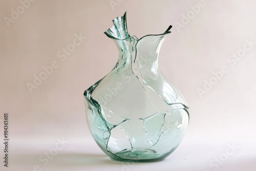 Broken glass jar on plain background.