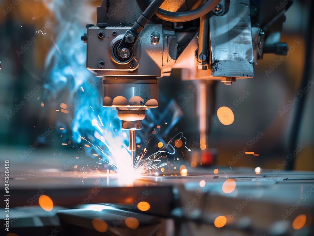Spot welding machine in use Spot welding machine in use