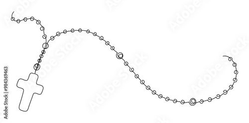 Rosary. Continuous line drawing. Christianity concept. Frame border doodle.