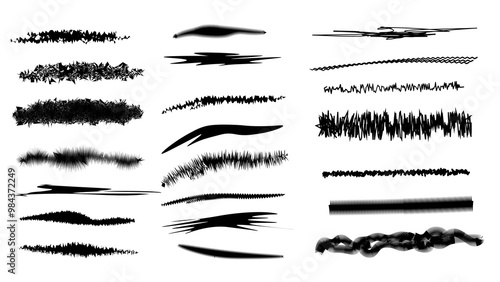 Scribble Handwritten underline drawn with pencil. Doodle sketch Grunge scribble, hatching , scrawl dark marker isolated on white. Black ink stencils.