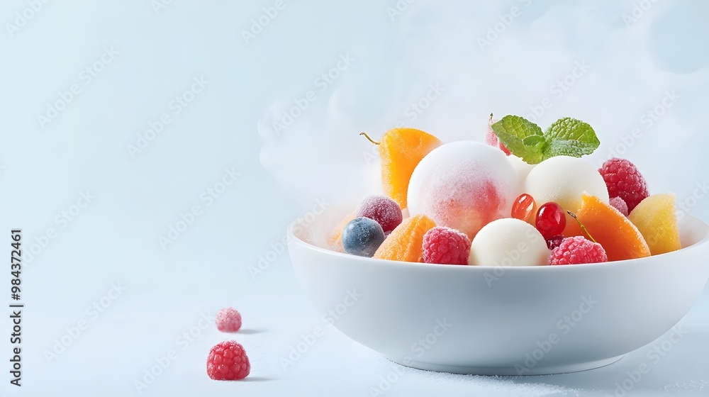 Futuristic Molecular Gastronomy Liquid Nitrogen Frozen Spheres with Misty Presentation and Vibrant Colors - Culinary Science in a Modern Dining Experience