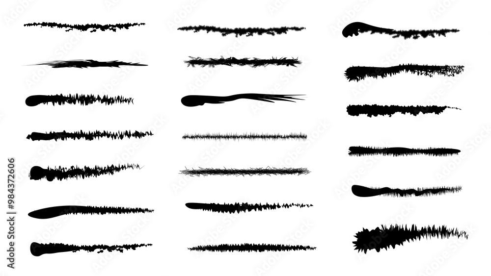 Obraz premium Scribble Handwritten underline drawn with pencil. Doodle sketch Grunge scribble, hatching , scrawl dark marker isolated on white. Black ink stencils.