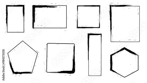Grunge frames for text. Paintbrush, splash, spray, ink splatter Straight grunge stroke collection.Black ink stencils. Artistic graphic black grunge brush strokes.
