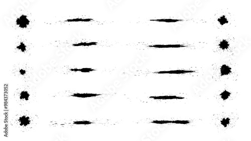 Grunge tiny underlines, borders, dividers for your design . Straight grunge stroke collection.Black ink stencils. Artistic graphic box, black boots, grunge brush strokes and grunge frames for text.