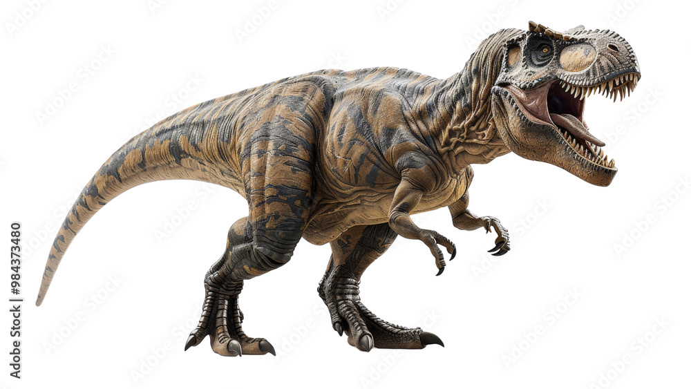 King Tyrannosaurus rex dinosaur figure, isolated with a white background, capturing its intimidating features, muscular structure, and detailed skin King Tyrannosaurus rex dinosaur figure, isolated with a white background, capturing its intimidating features, muscular structure, and detailed skin