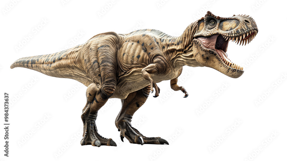 King Tyrannosaurus rex, isolated on a white background, showcasing its massive size, powerful jaws, and detailed texture King Tyrannosaurus rex, isolated on a white background, showcasing its massive size, powerful jaws, and detailed texture