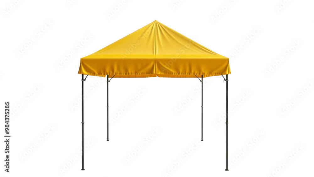 Mustard colored sunshade canopy, isolated on a clean white background, capturing its vibrant color and protective features for sunny days Mustard colored sunshade canopy, isolated on a clean white background, capturing its vibrant color and protective features for sunny days