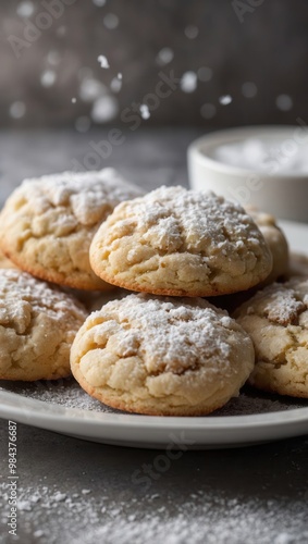 Sugar-Coated Cookies on Plate with Icing in Background