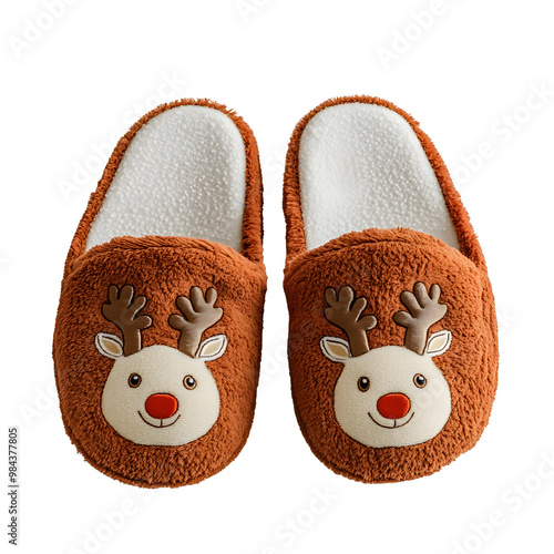 Cozy Reindeer Christmas Slippers Positioned on White Background