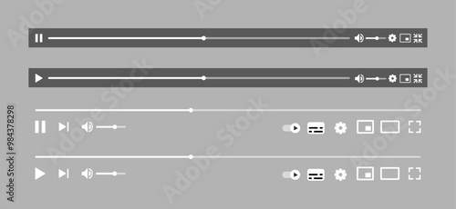 Video player big collection. Media player template for web and mobile apps. Vector illustration.