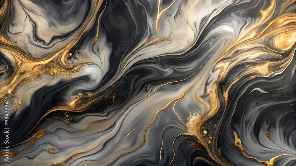 Abstract liquid marble black background and gold Abstract liquid marble black background and gold