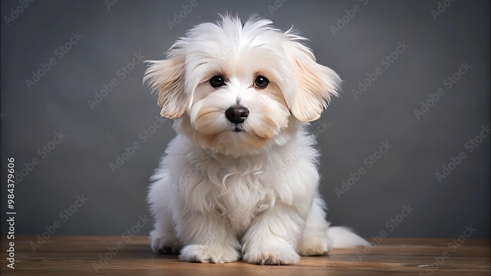Adorable Coton de Tulear puppy with a fluffy white coat sits attentively, its perky ears cocked and a curious gaze shining bright with wonder. Adorable Coton de Tulear puppy with a fluffy white coat sits attentively, its perky ears cocked and a curious gaze shining bright with wonder.