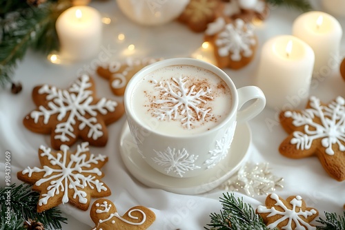 Wallpaper Mural A cozy cup of hot cocoa with cinnamon and honey, topped with frothy milk that forms the shape of snowflakes on top Torontodigital.ca