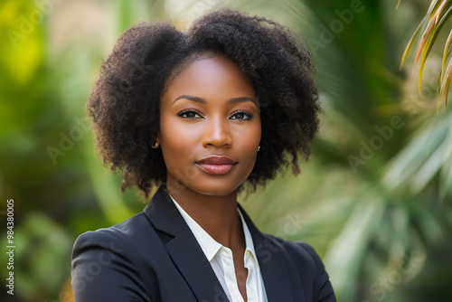 Portrait of a beautiful afro american woman in suit outdoors 