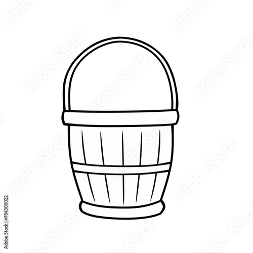 Line Wooden bucket retro cartoon clip art