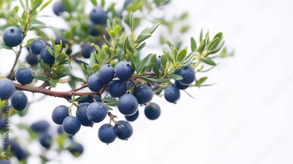 Close-Up of Juniper Berries on a Tree Branch Isolated on a White Background Close-Up of Juniper Berries on a Tree Branch Isolated on a White Background