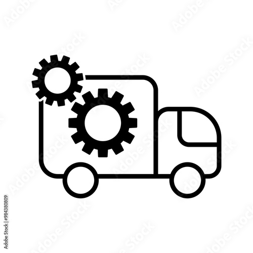 Truck with cogwheels, illustration of vehicle machinery icon vector