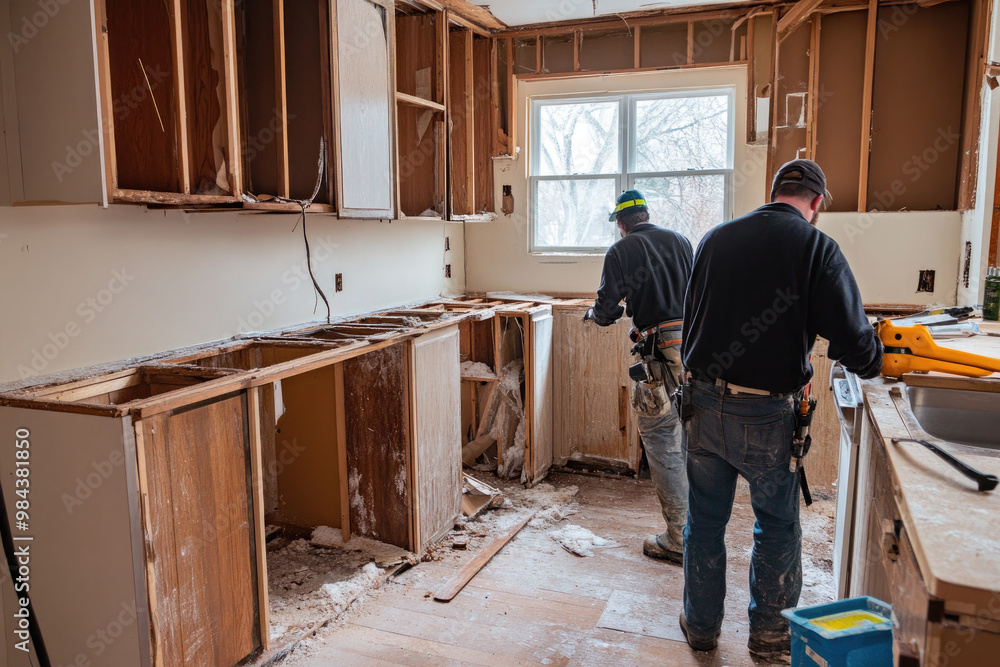 Fototapeta premium Dismantling the old kitchen before renovation.