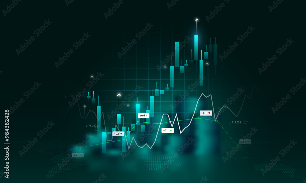 Fototapeta premium Technology background image of financial graphs and currency exchange rate changes in the stock market
