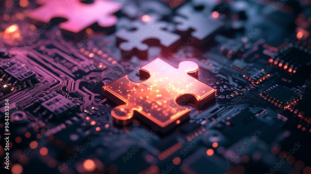 A glowing red puzzle piece on a circuit board, symbolizing the connection of technology and innovation. . A glowing red puzzle piece on a circuit board, symbolizing the connection of technology and innovation. .