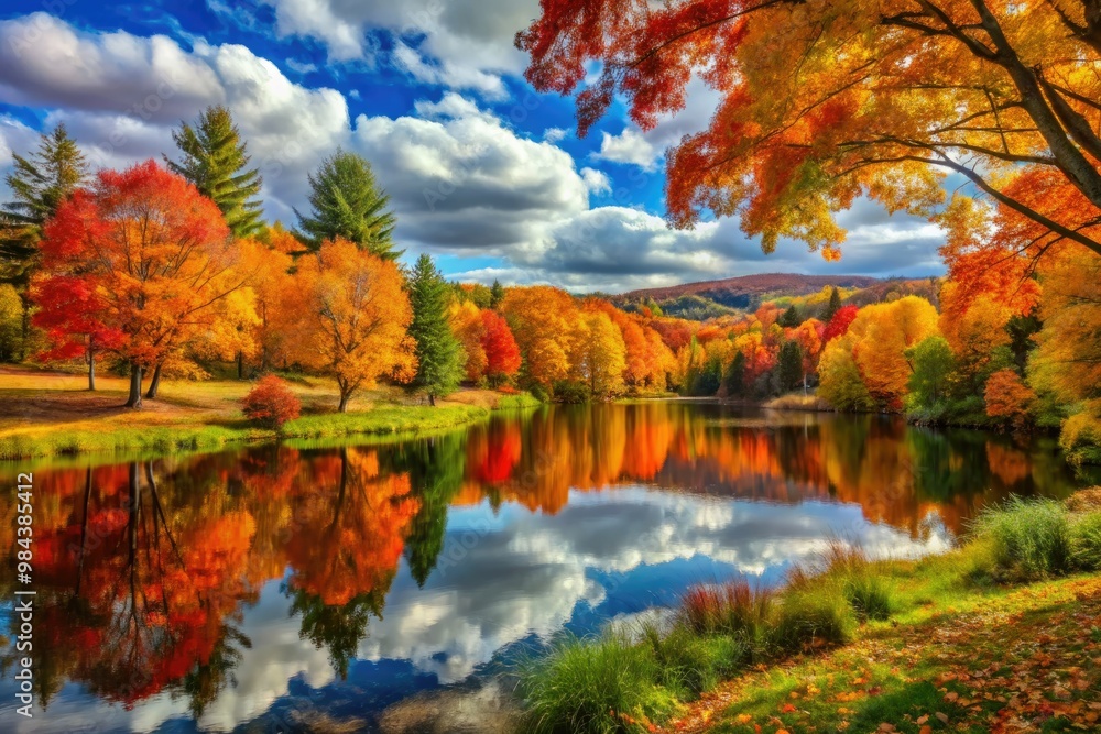 Amidst the rustling silence, amber and crimson foliage clings to ancient trees, their vibrant hues tempered by the softening light of a misty autumn day. Amidst the rustling silence, amber and crimson foliage clings to ancient trees, their vibrant hues tempered by the softening light of a misty autumn day.