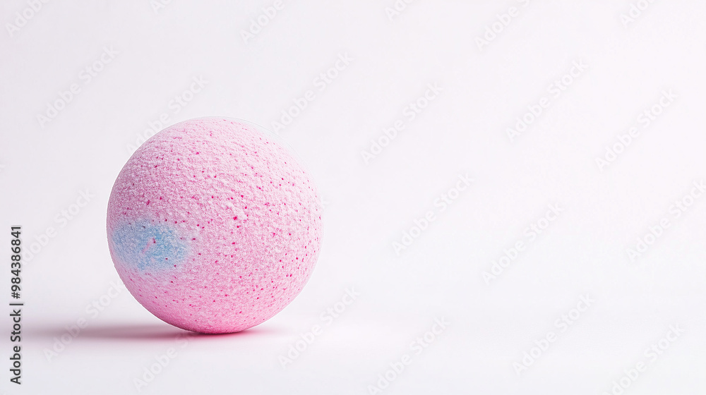 Fragrant pink bath bomb on white background with copy space. Fragrant pink bath bomb on white background with copy space.