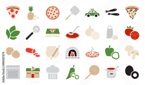 A set of pizzeria themed icons
