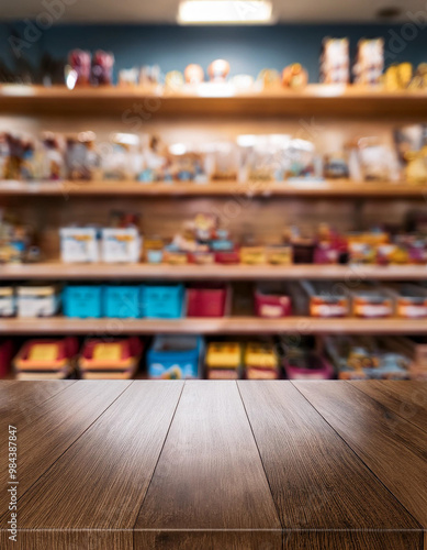 Wallpaper Mural Empty Table with a Vibrant Pet Shop Background, Showcasing Animal Accessories and Products for a Wholesome Shopping Experience in a Modern Retail Environment. Torontodigital.ca