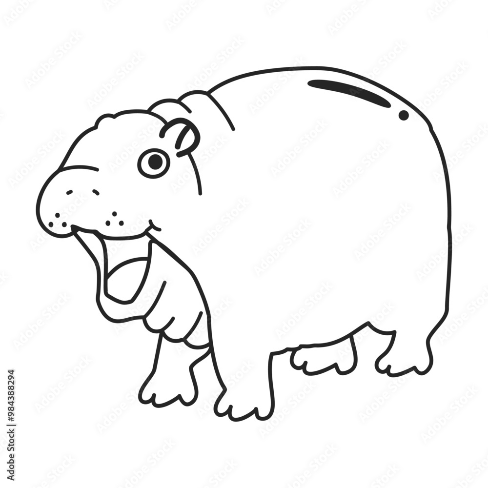 Cartoon baby hippo doodle character outline Cartoon baby hippo doodle character outline