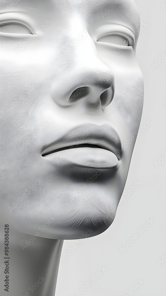 Realistic White Mannequin Face Details Portrait Artistry Sculpture. AI Generated