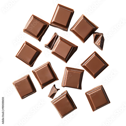 chocolate bar pieces isolated on transparent background Generative Ai.

 photo