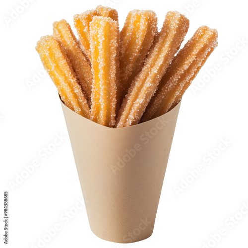 crispy churros coated in sugar isolated on transparent background Generative Ai.

 photo